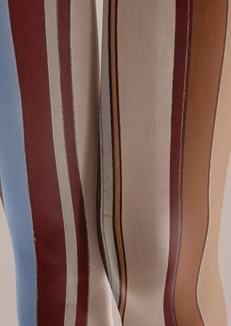 Viken Plan Brown Red Stripe Tights Hosiery Pantyhose