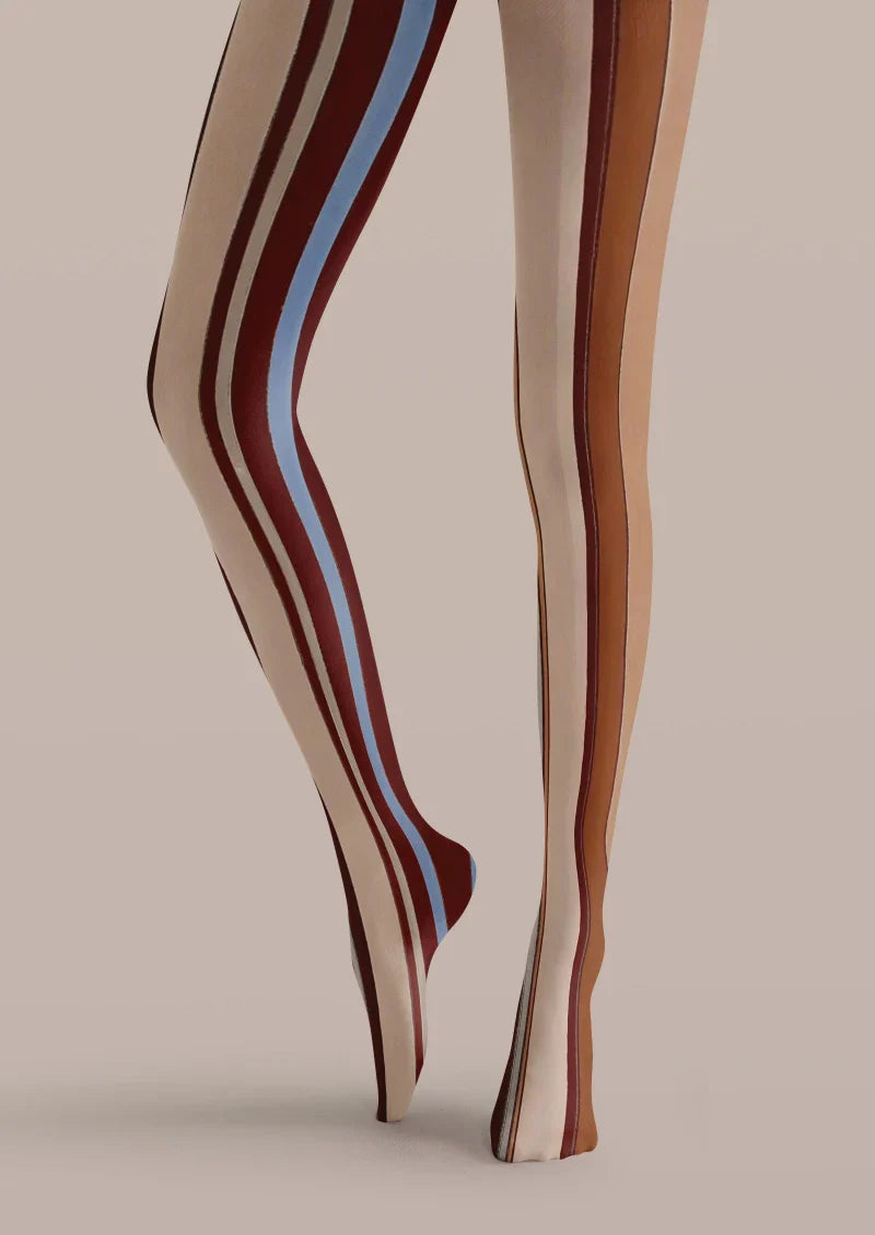 Viken Plan Brown Red Stripe Tights Hosiery Pantyhose