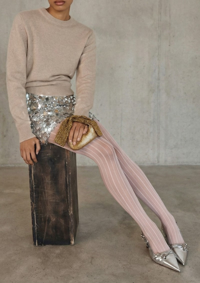 Viken Plan Light Pink Ribbed Tights Hosiery Pantyhose