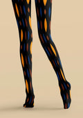 Viken Plan Black Orange Geometric Tights Hosiery Pantyhose