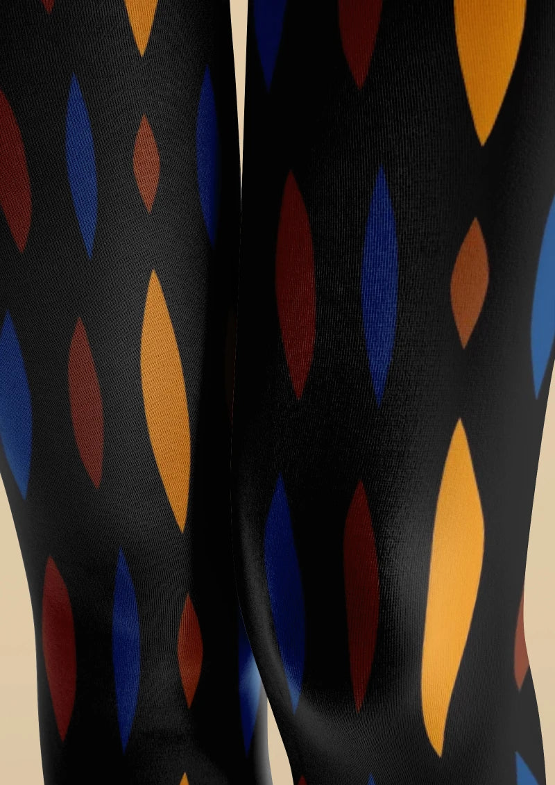 Viken Plan Black Orange Geometric Tights Hosiery Pantyhose