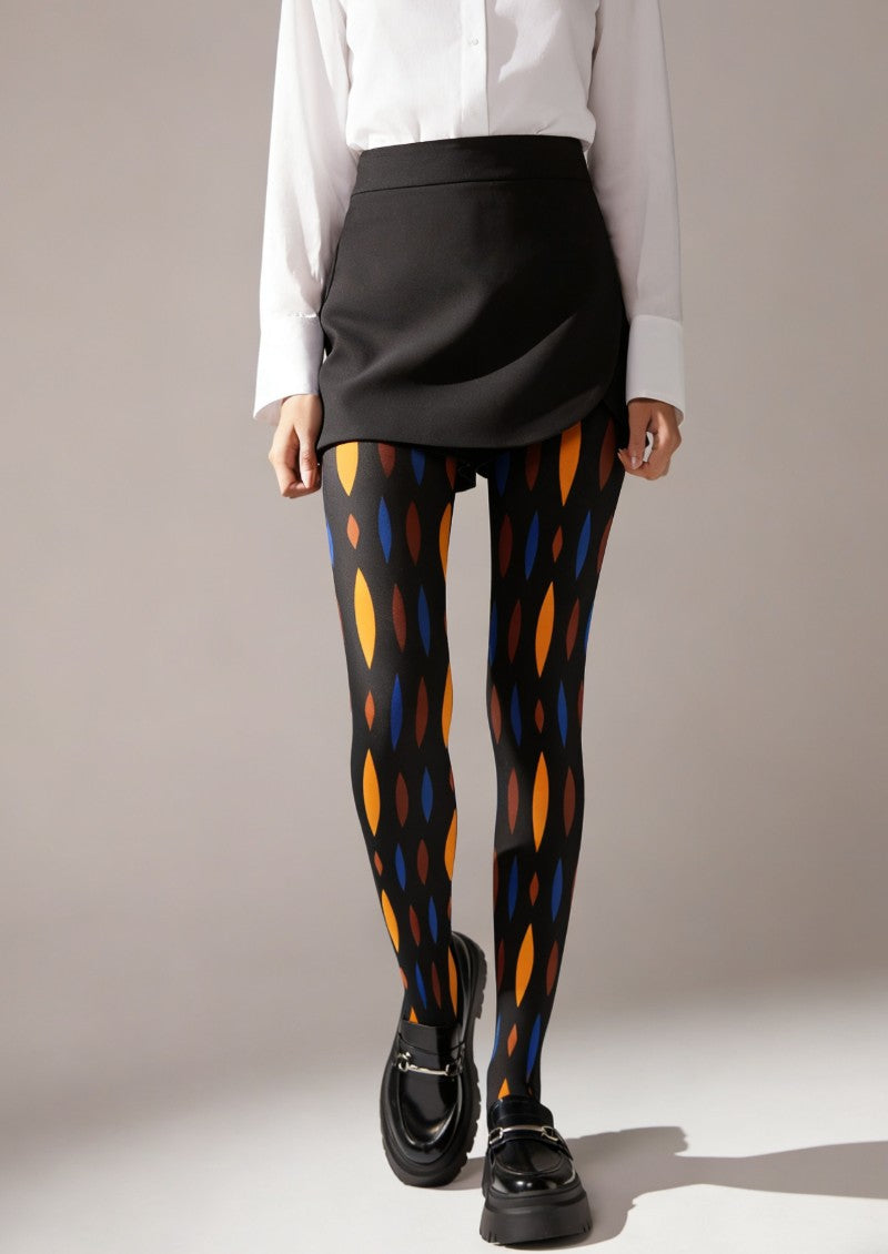Viken Plan Black Orange Geometric Tights Hosiery Pantyhose