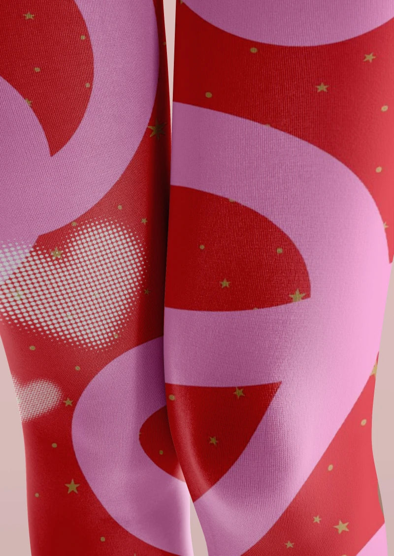 Viken Plan Valentine's Day Pink Heart Line Graphic Tights Hosiery Pantyhose
