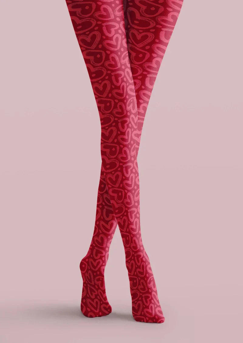 Viken Plan Valentine's Day Red Leopard Print Tights Hosiery Pantyhose