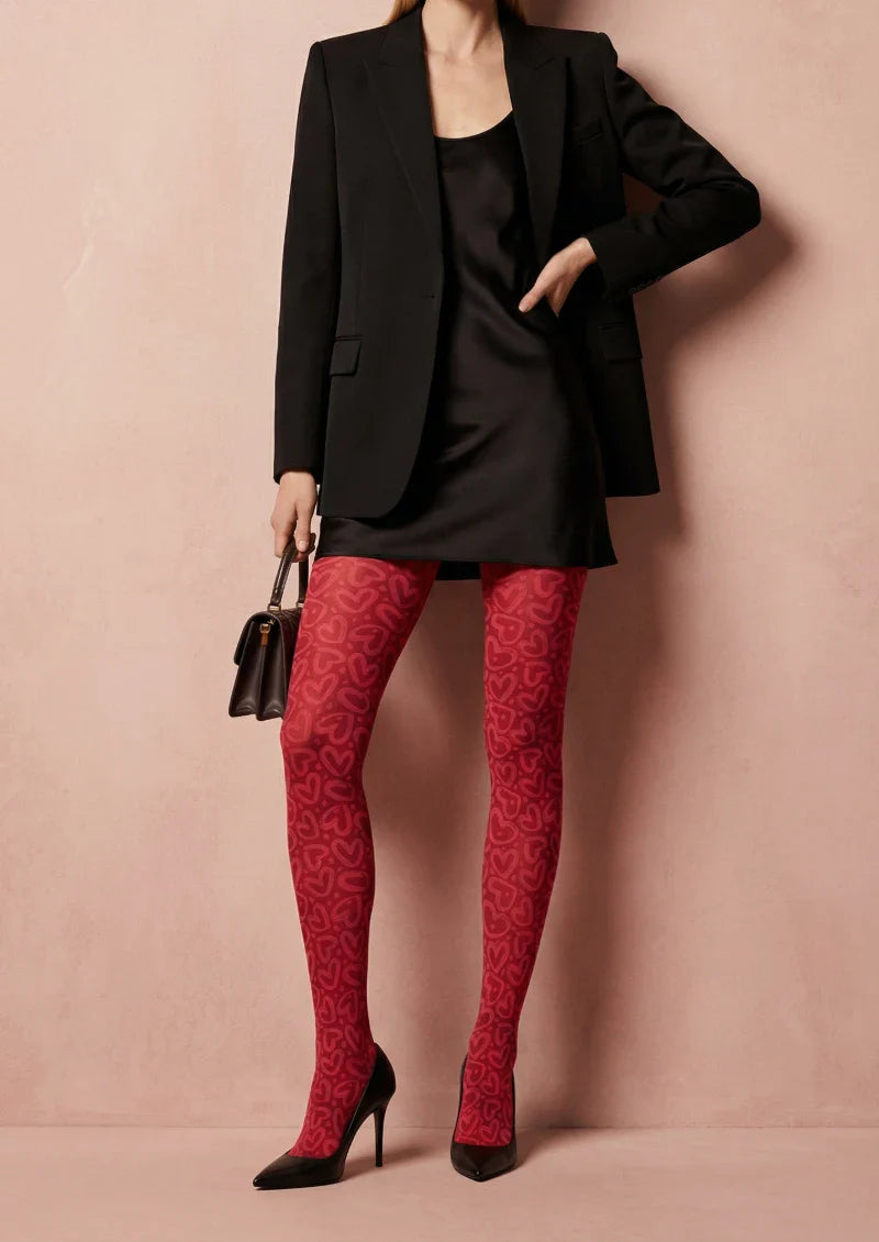 Viken Plan Valentine's Day Red Leopard Print Tights Hosiery Pantyhose
