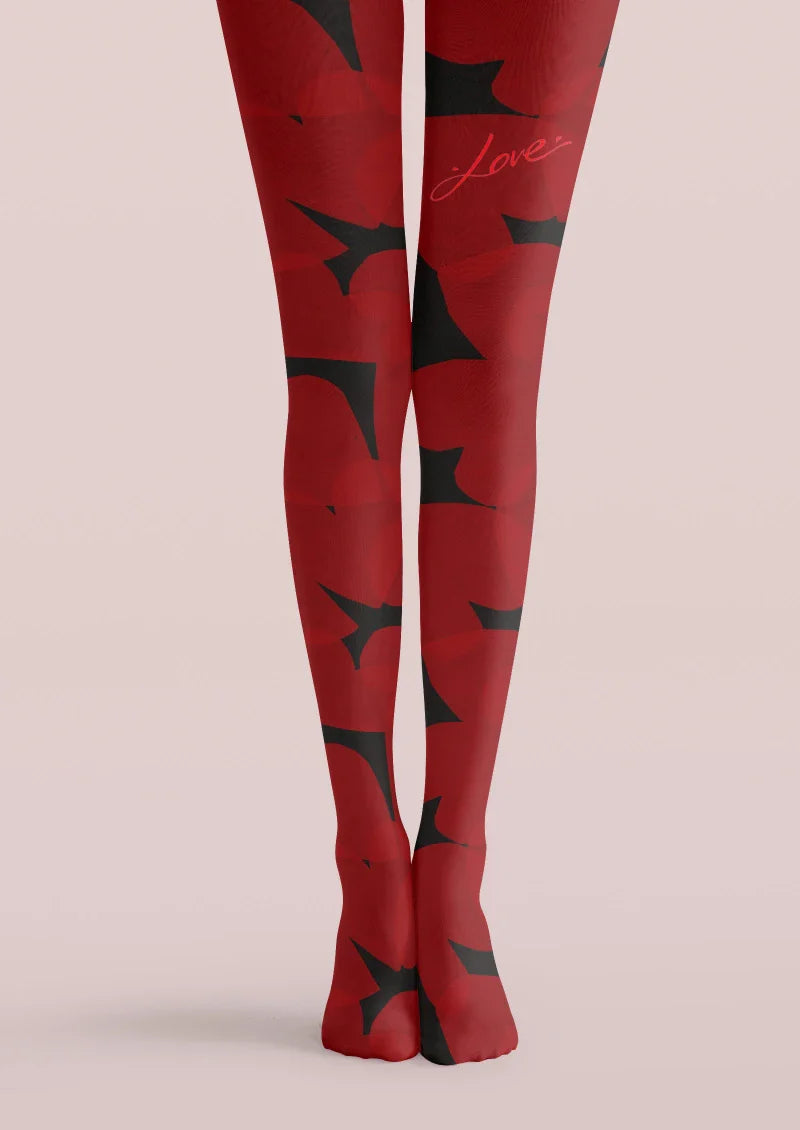 Viken Plan Valentine's Day Red Heart Graphic Tights Hosiery Pantyhose