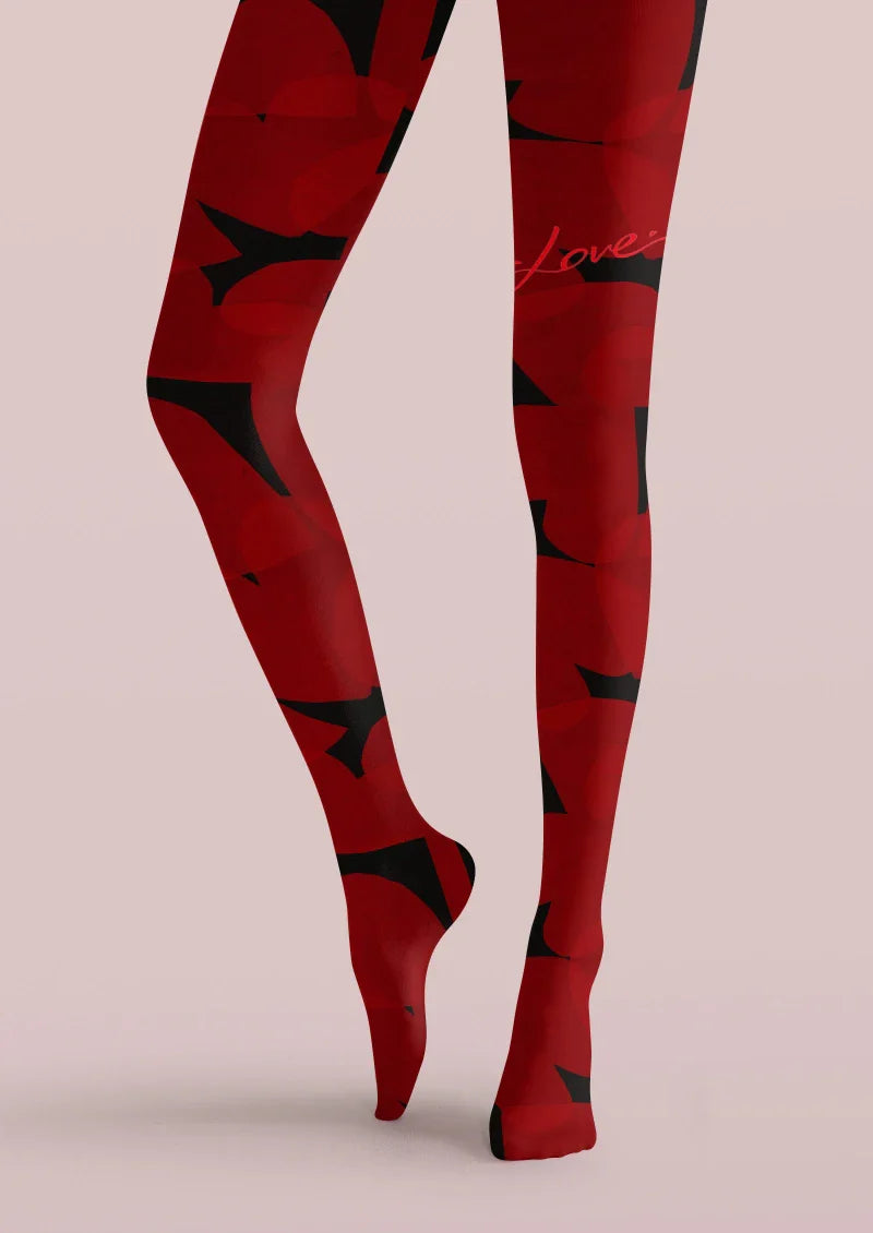 Viken Plan Valentine's Day Red Heart Graphic Tights Hosiery Pantyhose