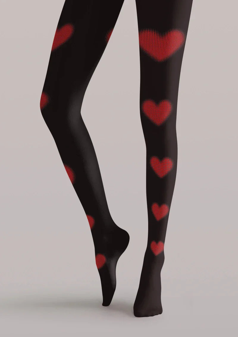 Viken Plan Valentine's Day Black Red Heart Graphic Tights Hosiery Pantyhose