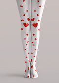 Viken Plan Valentine's Day White Red Heart Graphic Tights Hosiery Pantyhose