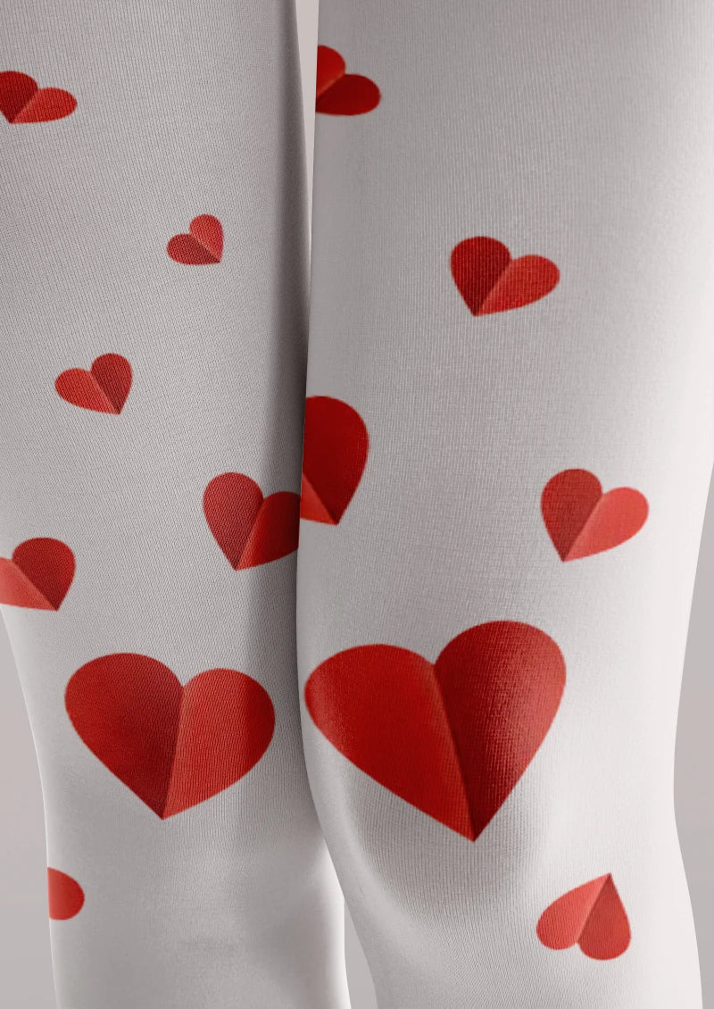 Viken Plan Valentine's Day White Red Heart Graphic Tights Hosiery Pantyhose