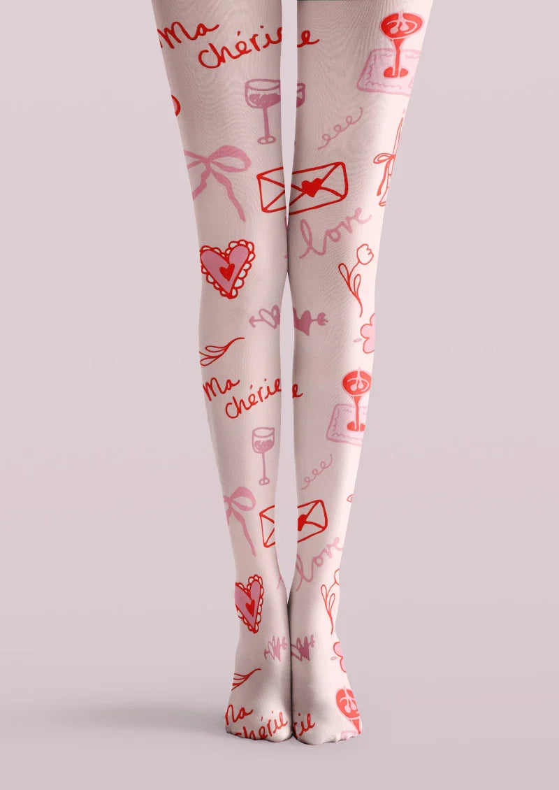 Viken Plan Valentine's Day Red Heart Text Graphic Tights Hosiery Pantyhose