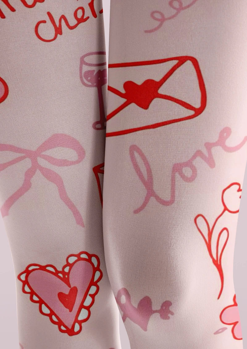 Viken Plan Valentine's Day Red Heart Text Graphic Tights Hosiery Pantyhose