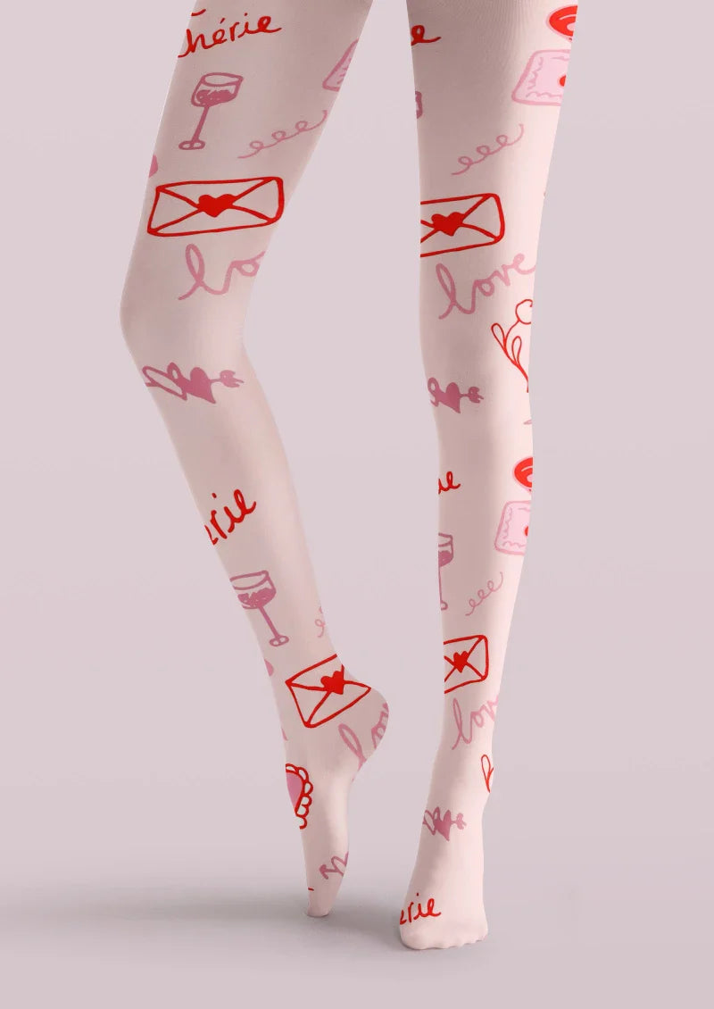 Viken Plan Valentine's Day Red Heart Text Graphic Tights Hosiery Pantyhose