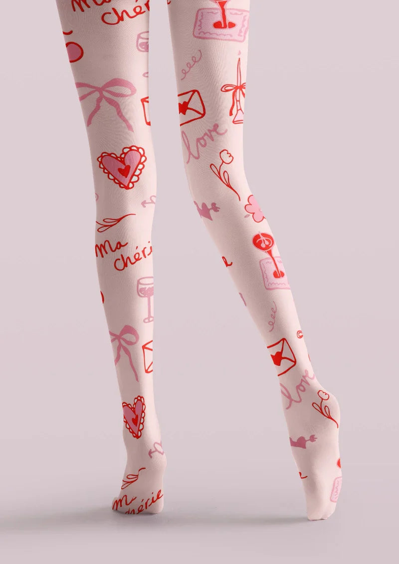 Viken Plan Valentine's Day Red Heart Text Graphic Tights Hosiery Pantyhose
