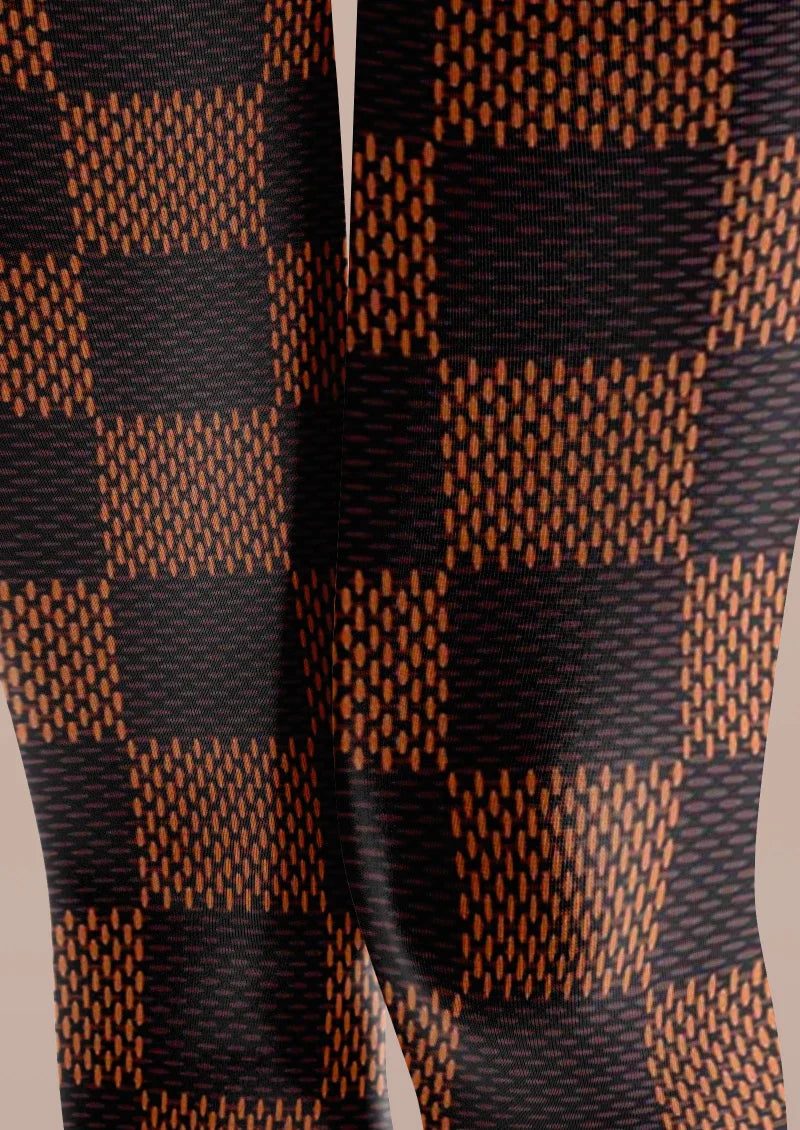 Viken Plan Brown Black Check Tights Hosiery Pantyhose