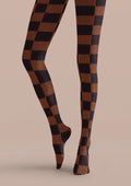 Viken Plan Brown Black Check Tights Hosiery Pantyhose