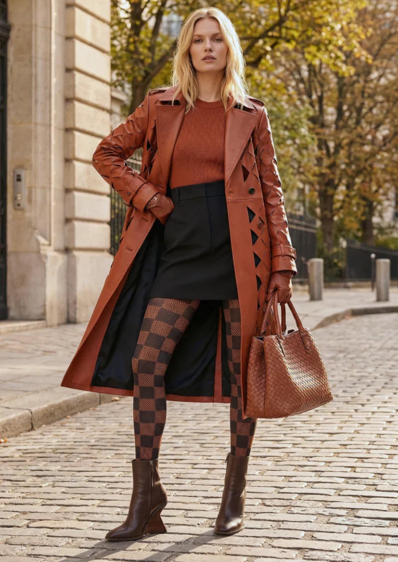 Viken Plan Brown Black Check Tights Hosiery Pantyhose