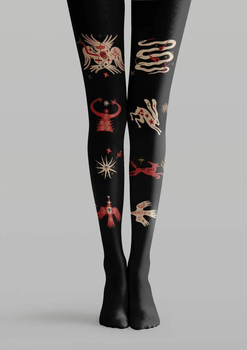 Viken Plan Black Abstract Graphic Tights Hosiery Pantyhose