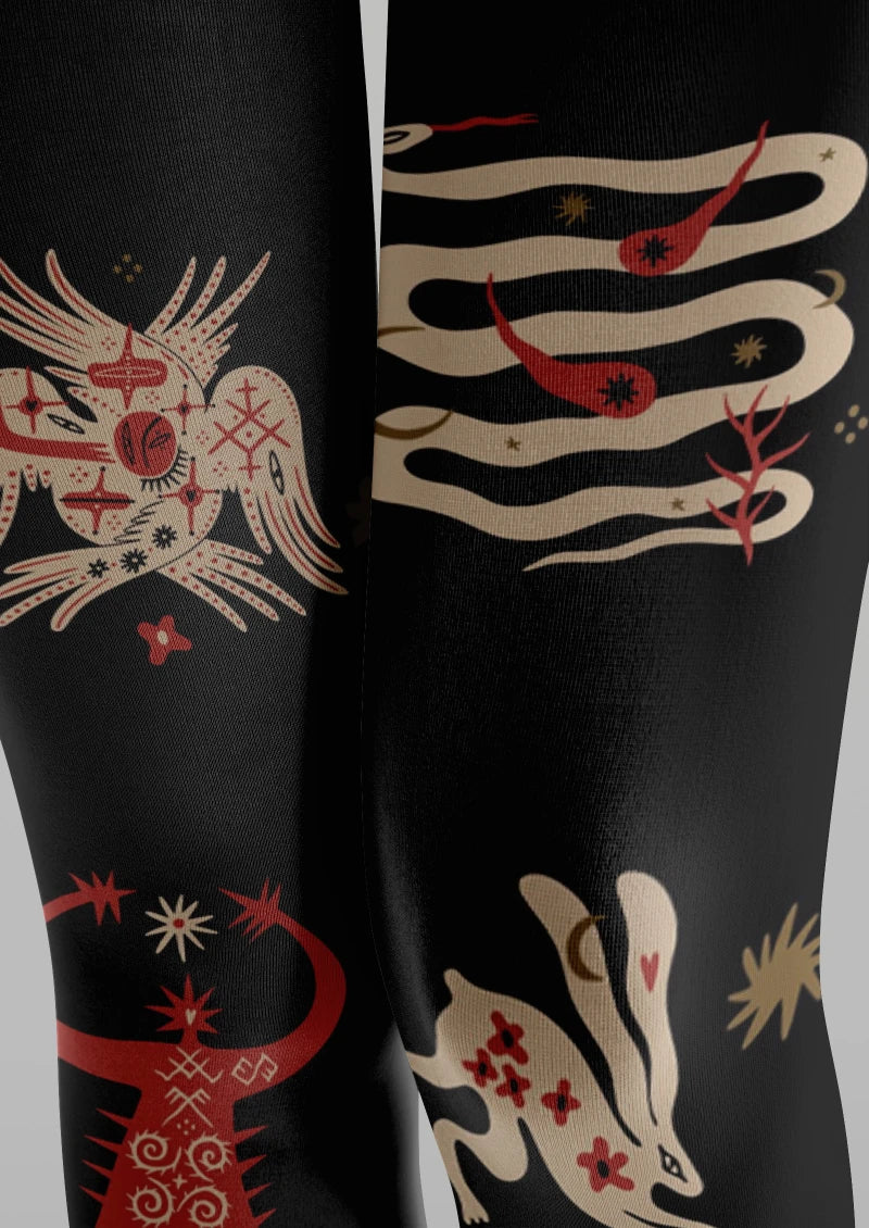 Viken Plan Black Abstract Graphic Tights Hosiery Pantyhose