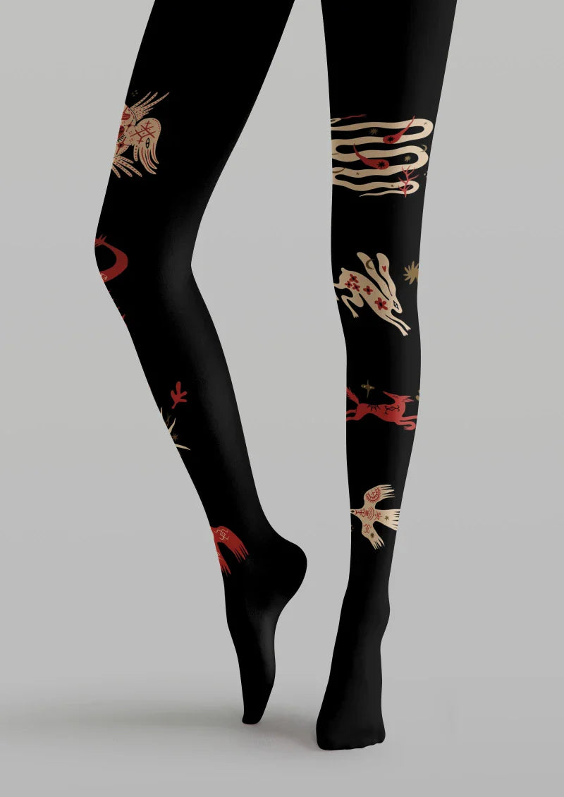 Viken Plan Black Abstract Graphic Tights Hosiery Pantyhose