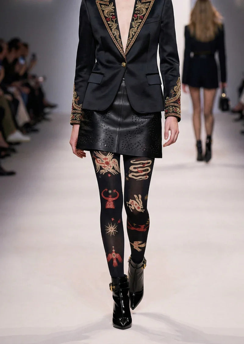 Viken Plan Black Abstract Graphic Tights Hosiery Pantyhose