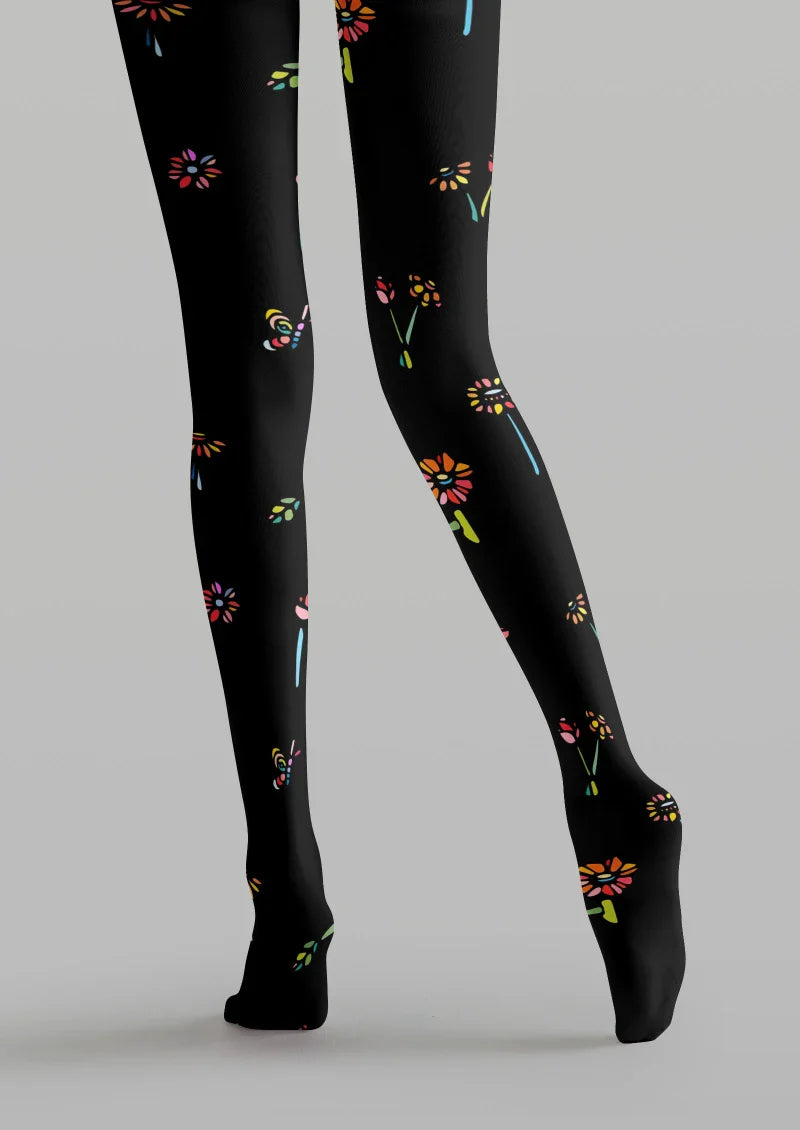 Viken Plan Floral Print Graphic Tights Hosiery Pantyhose