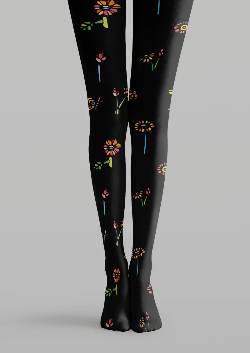 Viken Plan Floral Print Graphic Tights Hosiery Pantyhose