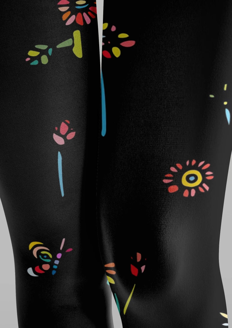 Viken Plan Floral Print Graphic Tights Hosiery Pantyhose