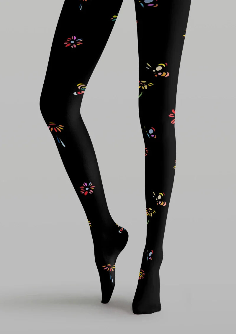 Viken Plan Floral Print Graphic Tights Hosiery Pantyhose
