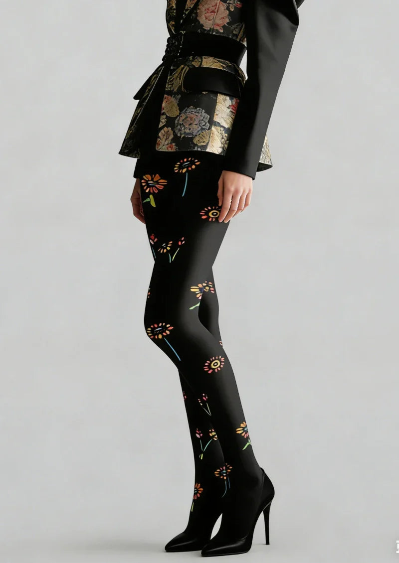 Viken Plan Floral Print Graphic Tights Hosiery Pantyhose