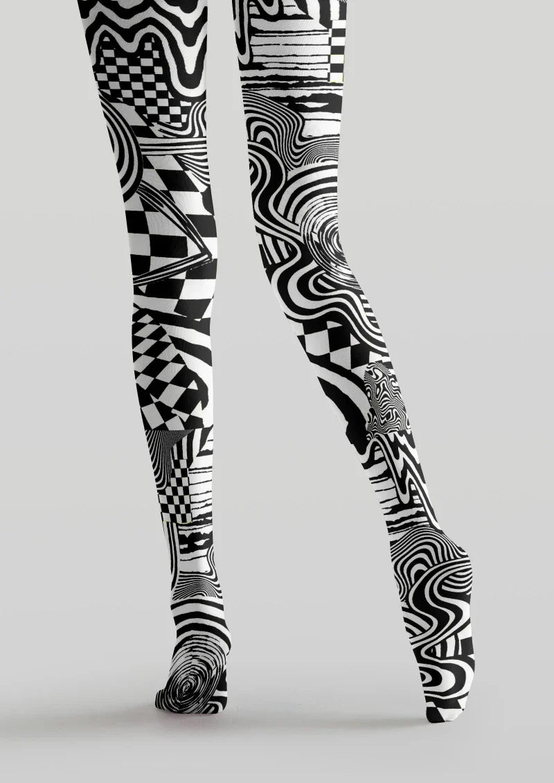 Viken Plan Black White Abstract Geometric Tights Hosiery Pantyhose