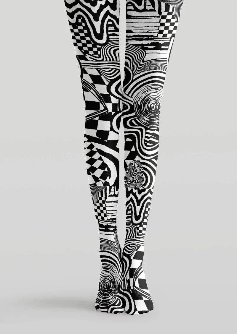 Viken Plan Black White Abstract Geometric Tights Hosiery Pantyhose