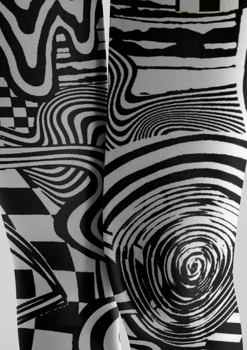 Viken Plan Black White Abstract Geometric Tights Hosiery Pantyhose