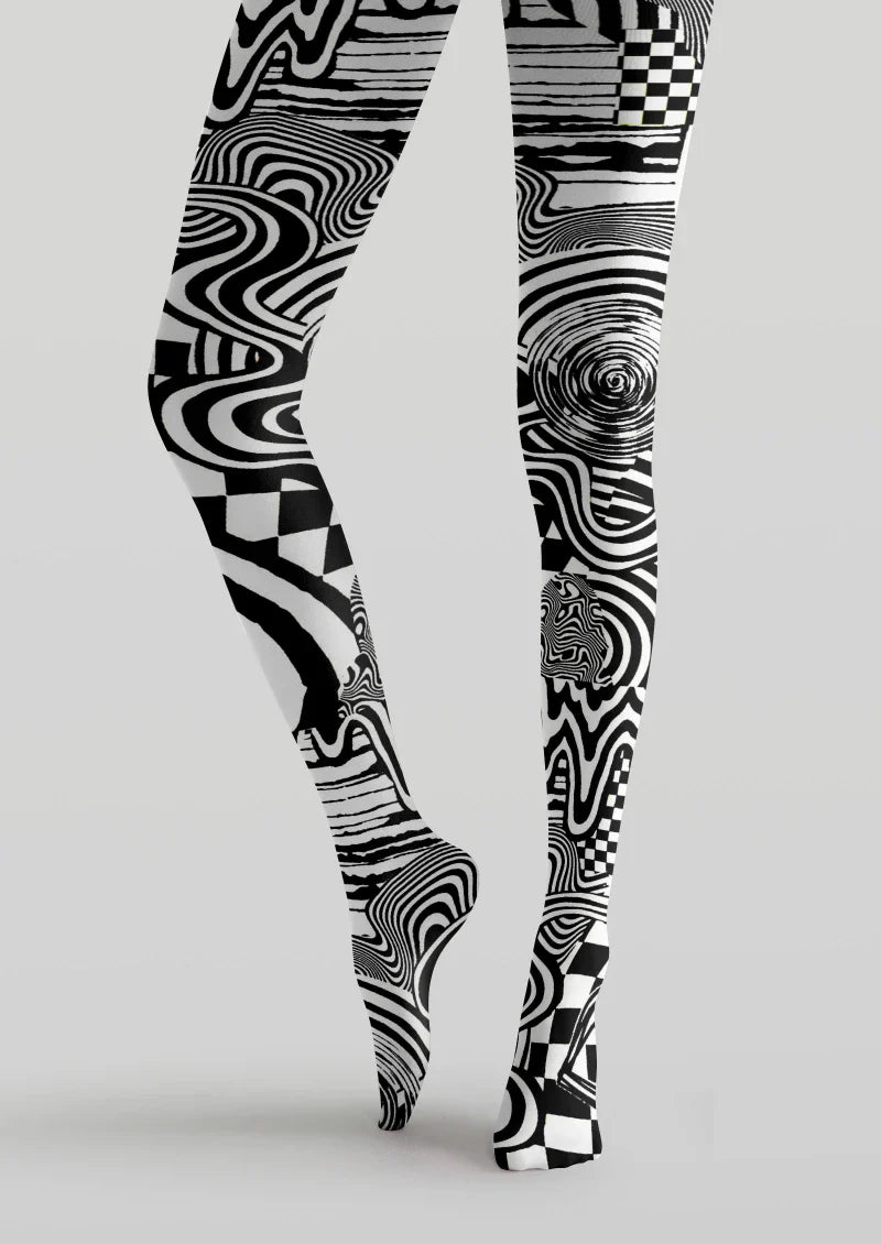 Viken Plan Black White Abstract Geometric Tights Hosiery Pantyhose