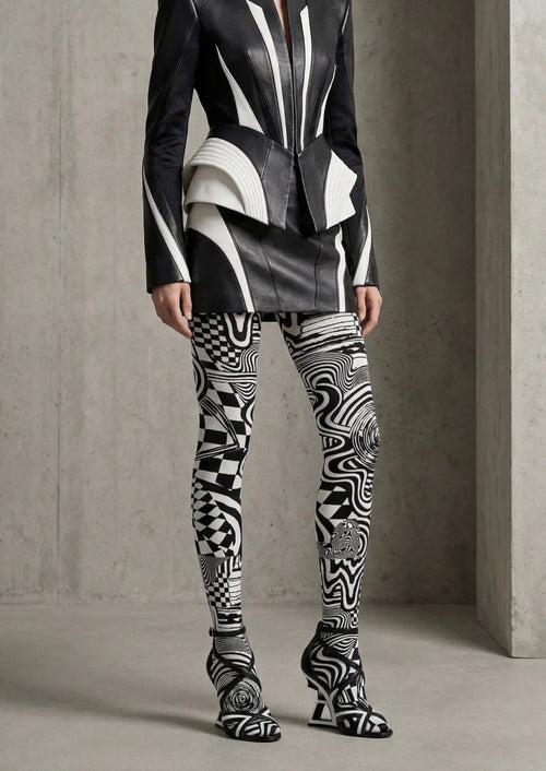 Viken Plan Black White Abstract Geometric Tights Hosiery Pantyhose