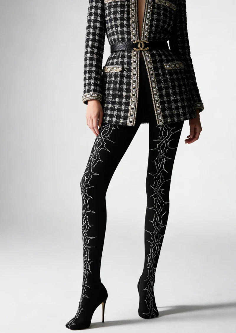 Viken Plan Black Line Graphic Tights Hosiery Pantyhose