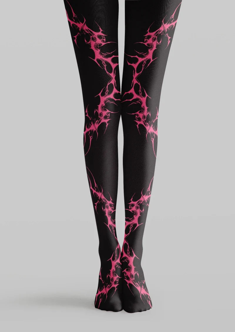 Viken Plan Black Pink Abstract Graphic Tights Hosiery Pantyhose