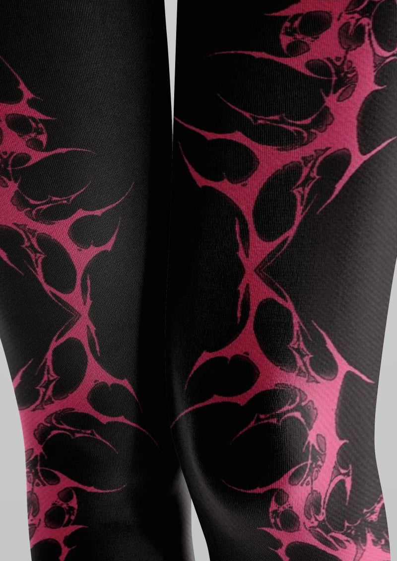 Viken Plan Black Pink Abstract Graphic Tights Hosiery Pantyhose