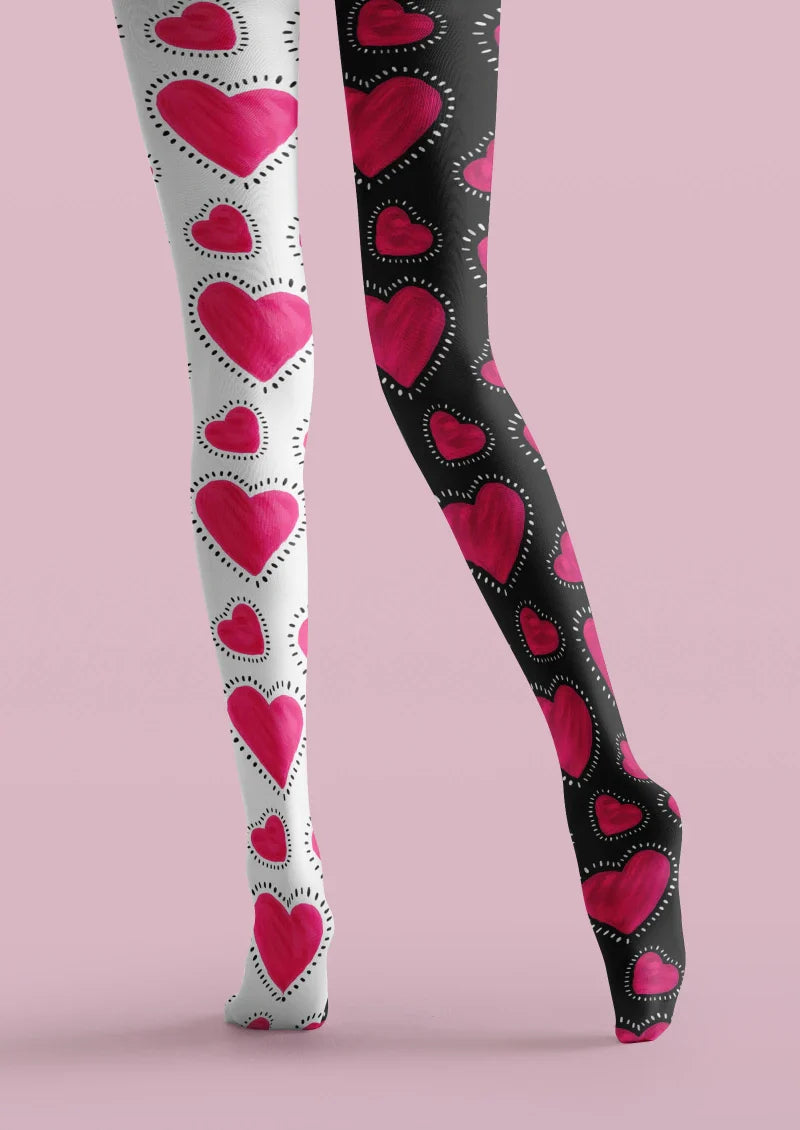 Viken Plan Valentine's Day Pink White Heart Graphic Tights Hosiery Pantyhose