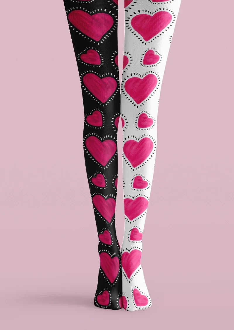Viken Plan Valentine's Day Pink White Heart Graphic Tights Hosiery Pantyhose