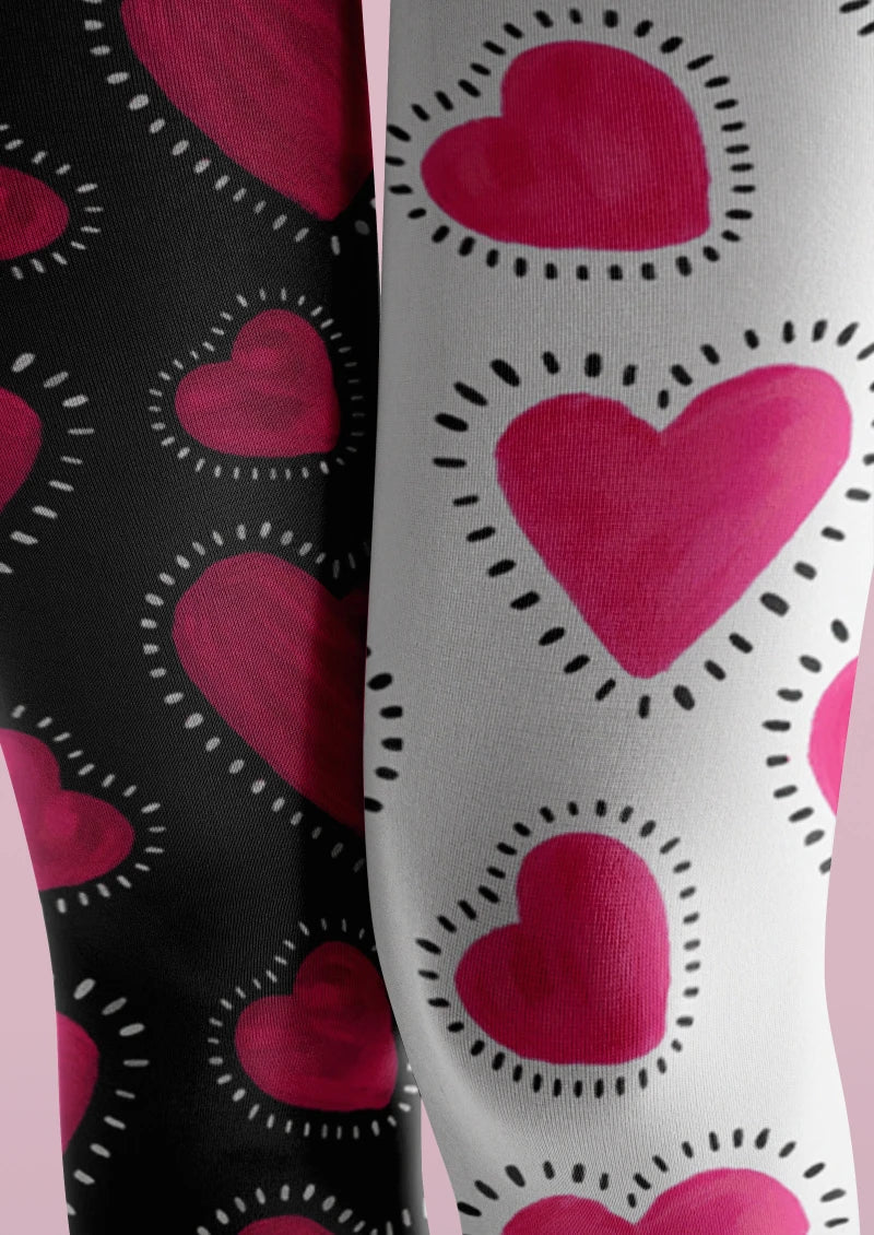 Viken Plan Valentine's Day Pink White Heart Graphic Tights Hosiery Pantyhose