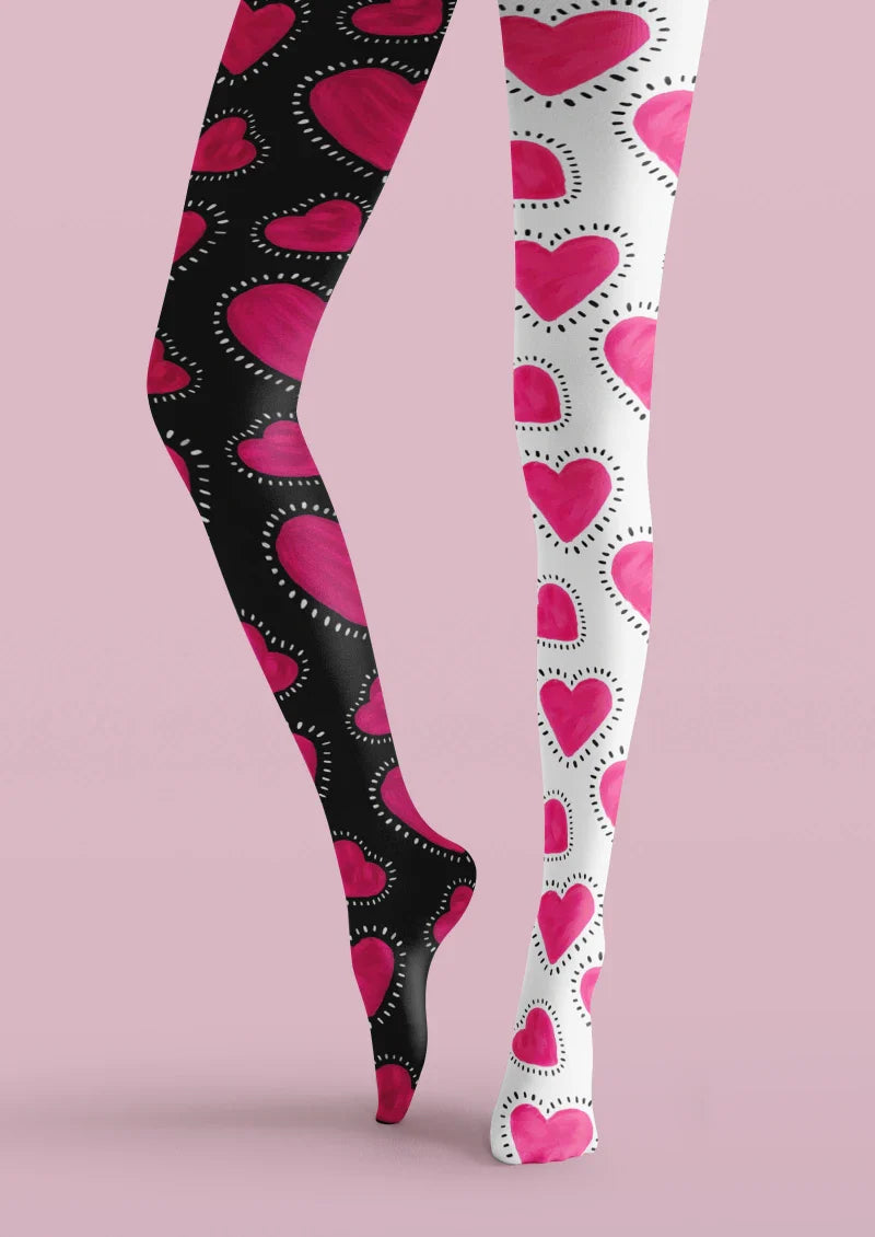 Viken Plan Valentine's Day Pink White Heart Graphic Tights Hosiery Pantyhose
