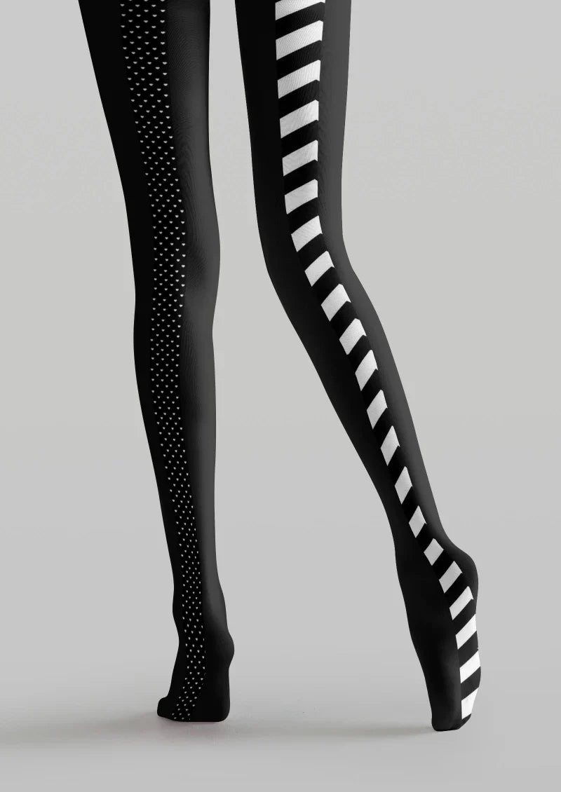 Viken Plan Black White Striped Tights Hosiery Pantyhose
