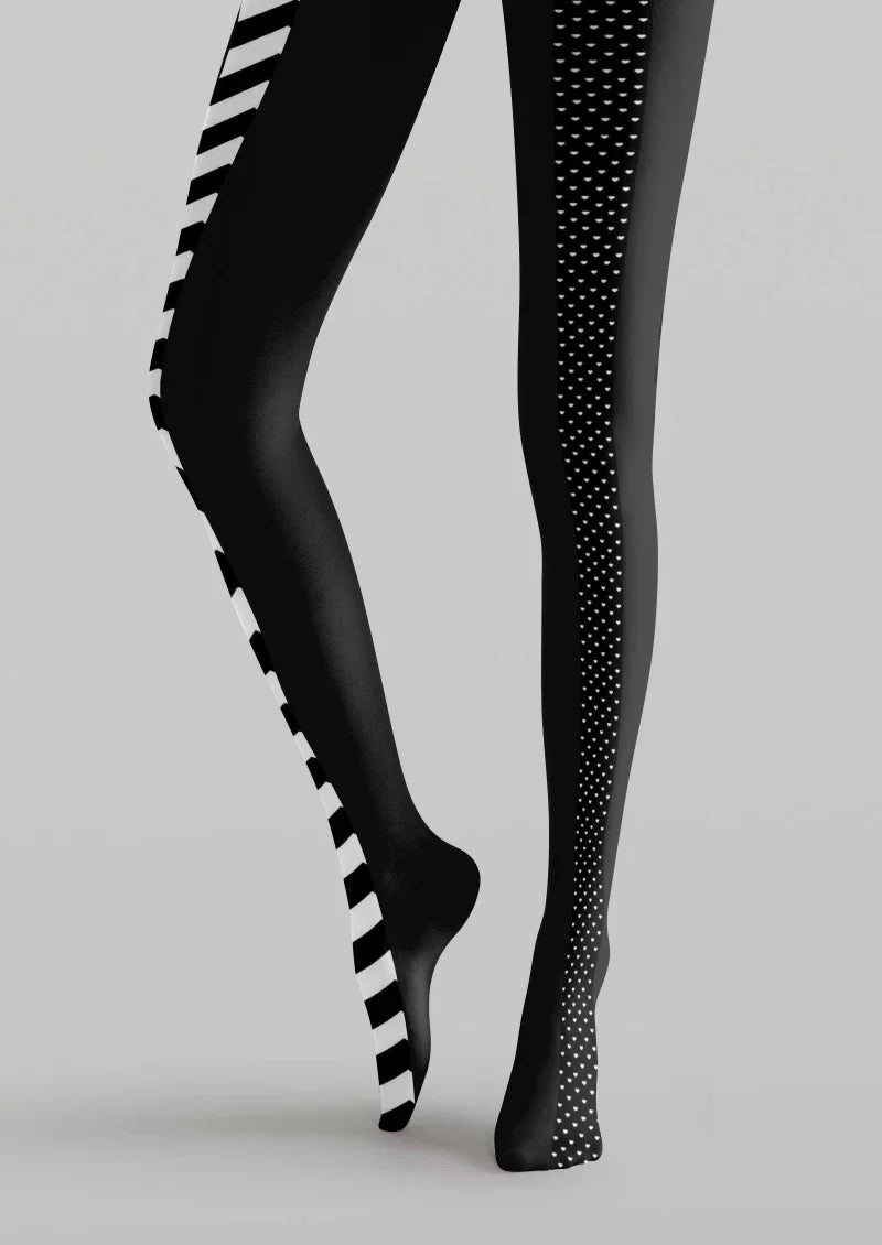 Viken Plan Black White Striped Tights Hosiery Pantyhose