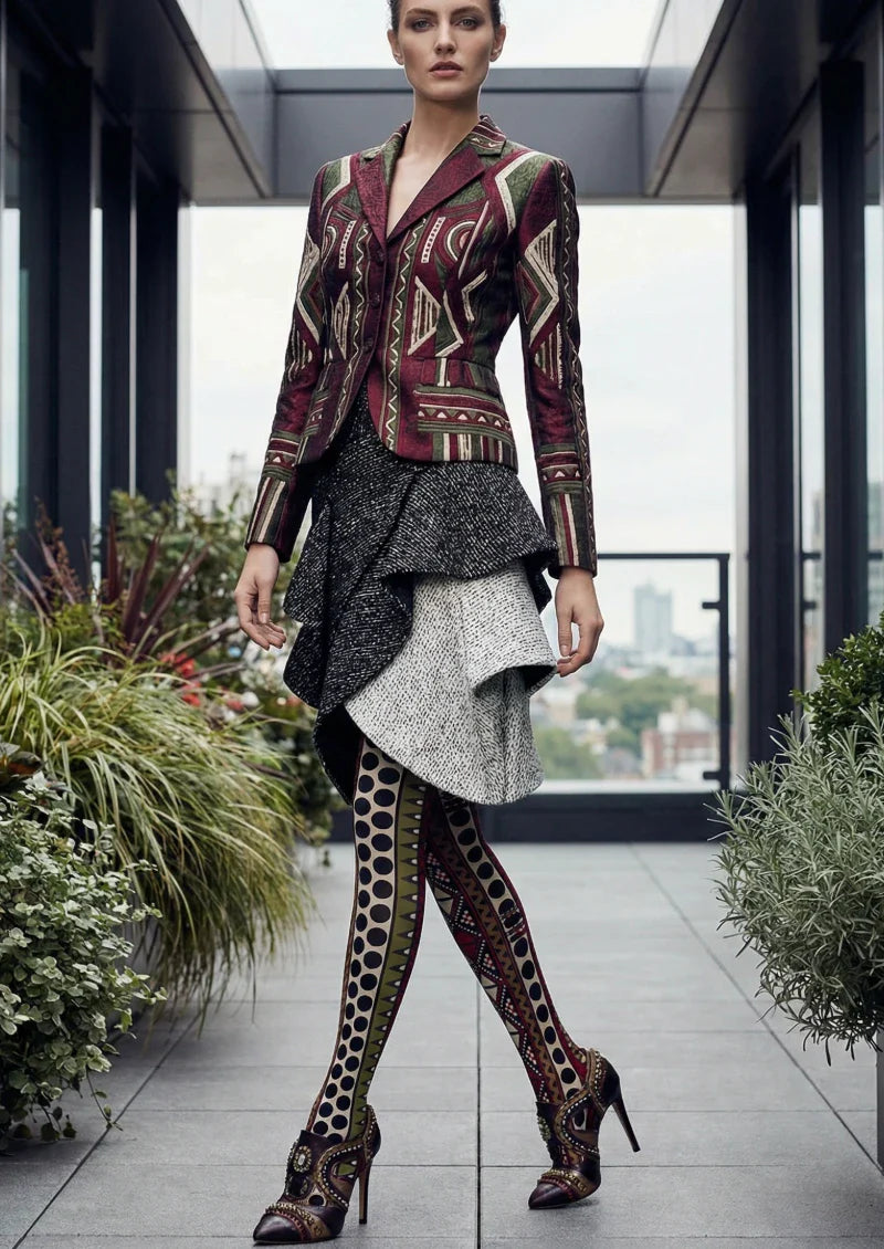 Viken Plan Ethnic Geometric Tights Hosiery Pantyhose
