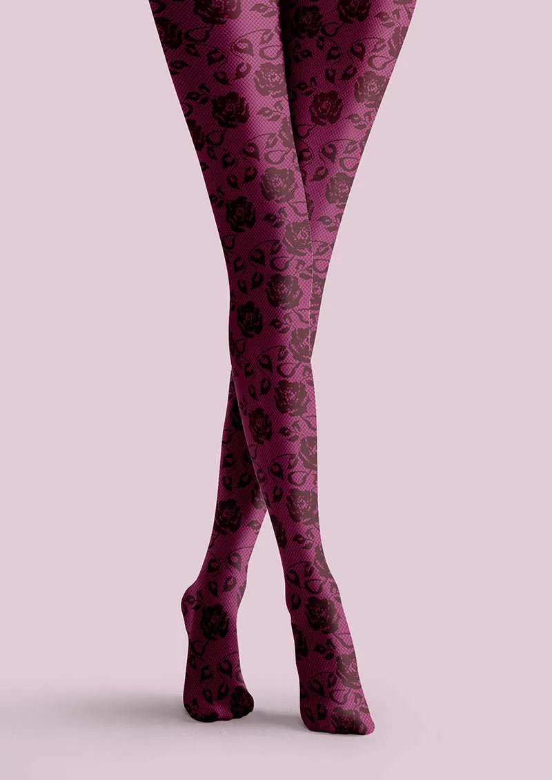 Viken Plan Lace Print Rose Bloom Tights Hosiery Pantyhose