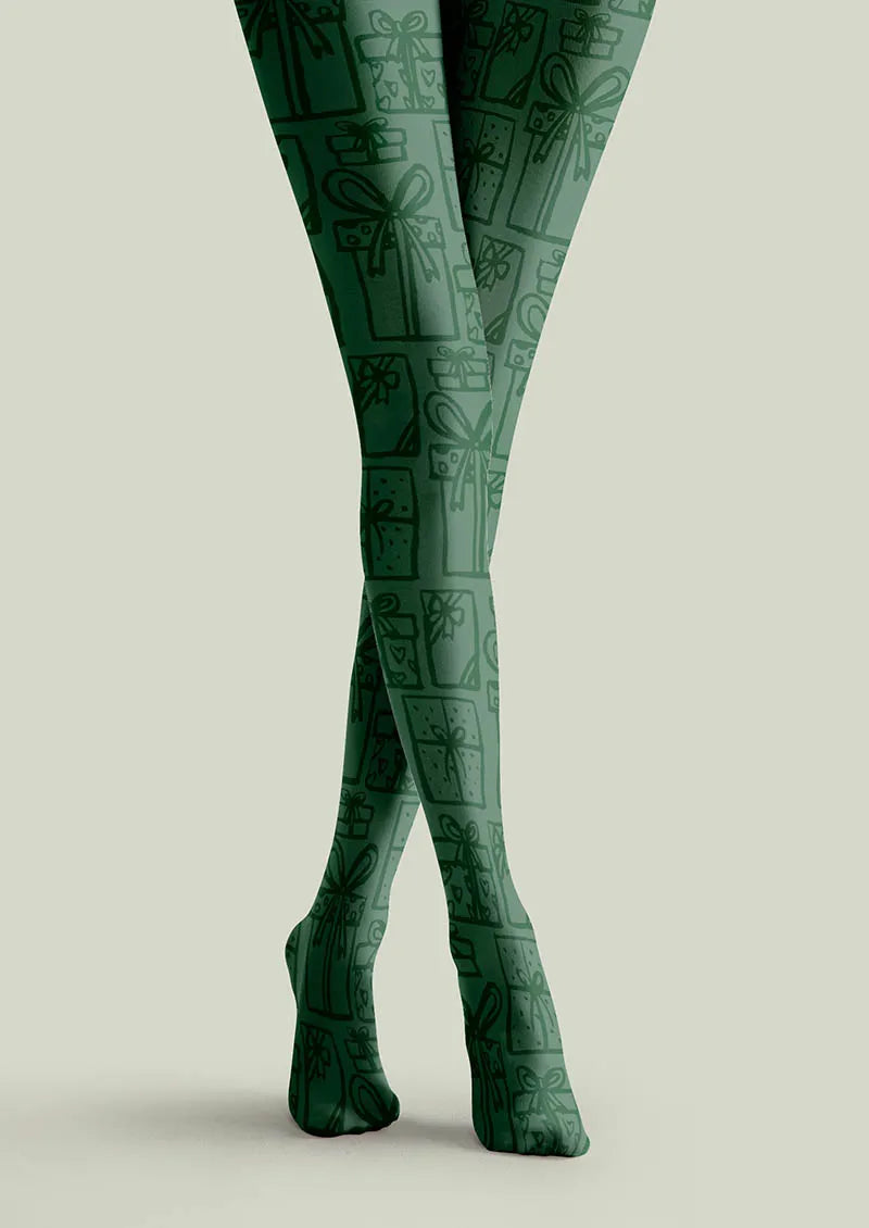Viken Plan Christmas Fun Art Pine Carol Tights Hosiery Pantyhose