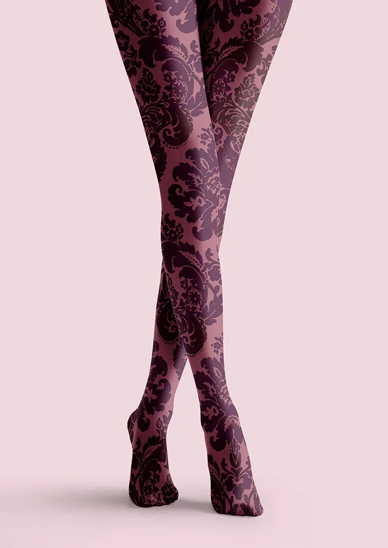 Viken Plan Baroque Bloom Plum Velvet Tights Hosiery Pantyhose