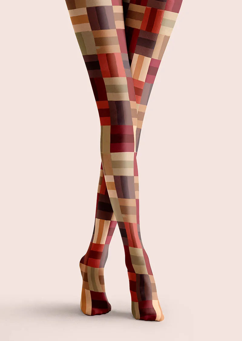 Viken Plan Christmas Fun Art Patch Plaid Tights Hosiery Pantyhose