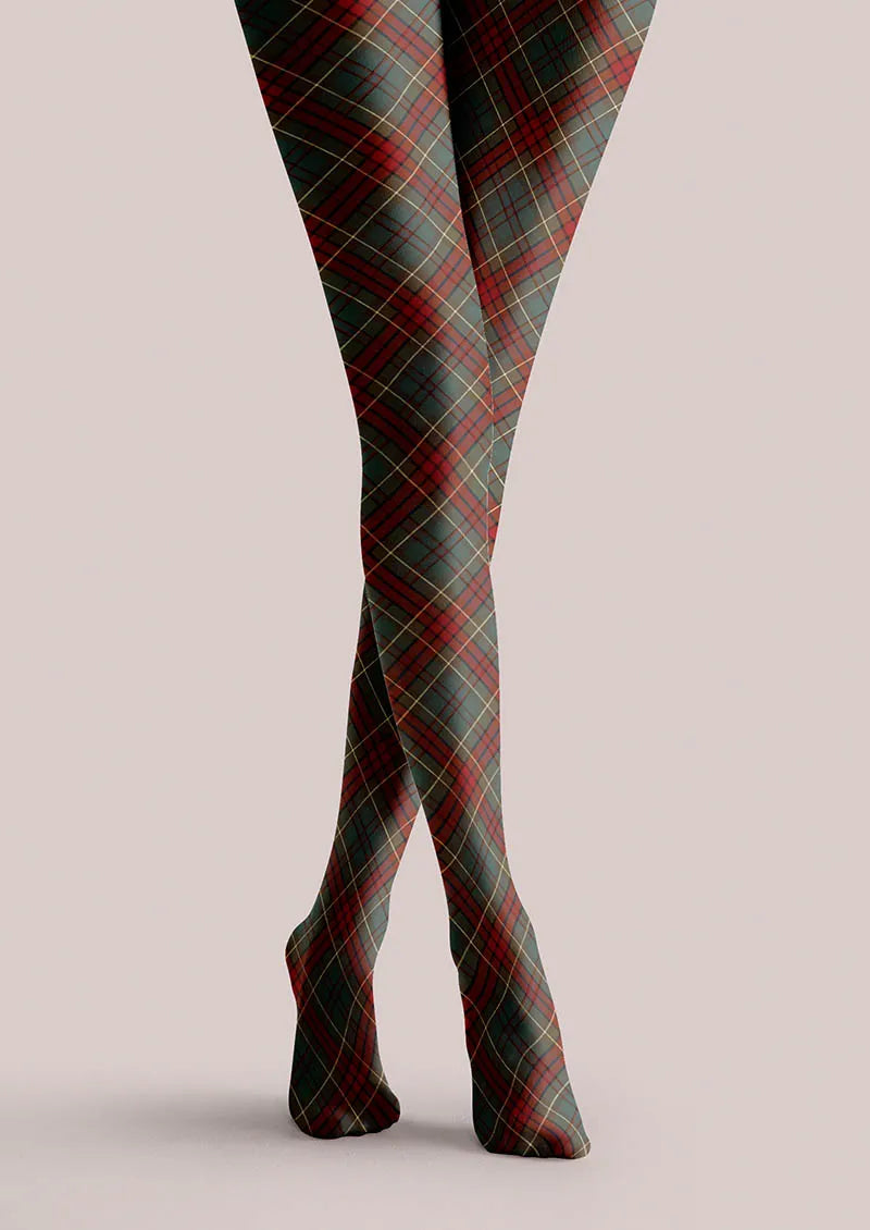 Viken Plan Christmas  Holiday Plaid Story Tights Hosiery Pantyhose